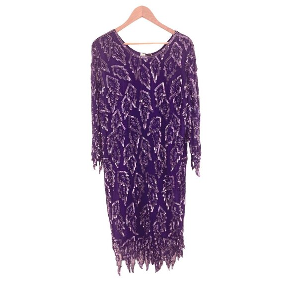 Carina Vintage Sequin Embellished Asymmetrical Silk Dress Size L Formal Event - Picture 9 of 9